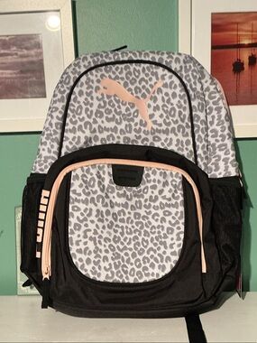 Puma Leopard Print Backpack in Gray & Pink
